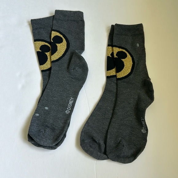 Disney Accessories - Disney Mickey Mouse 2 Pack Crew Socks Shoe Size 4-10 Black/Gold/Grey